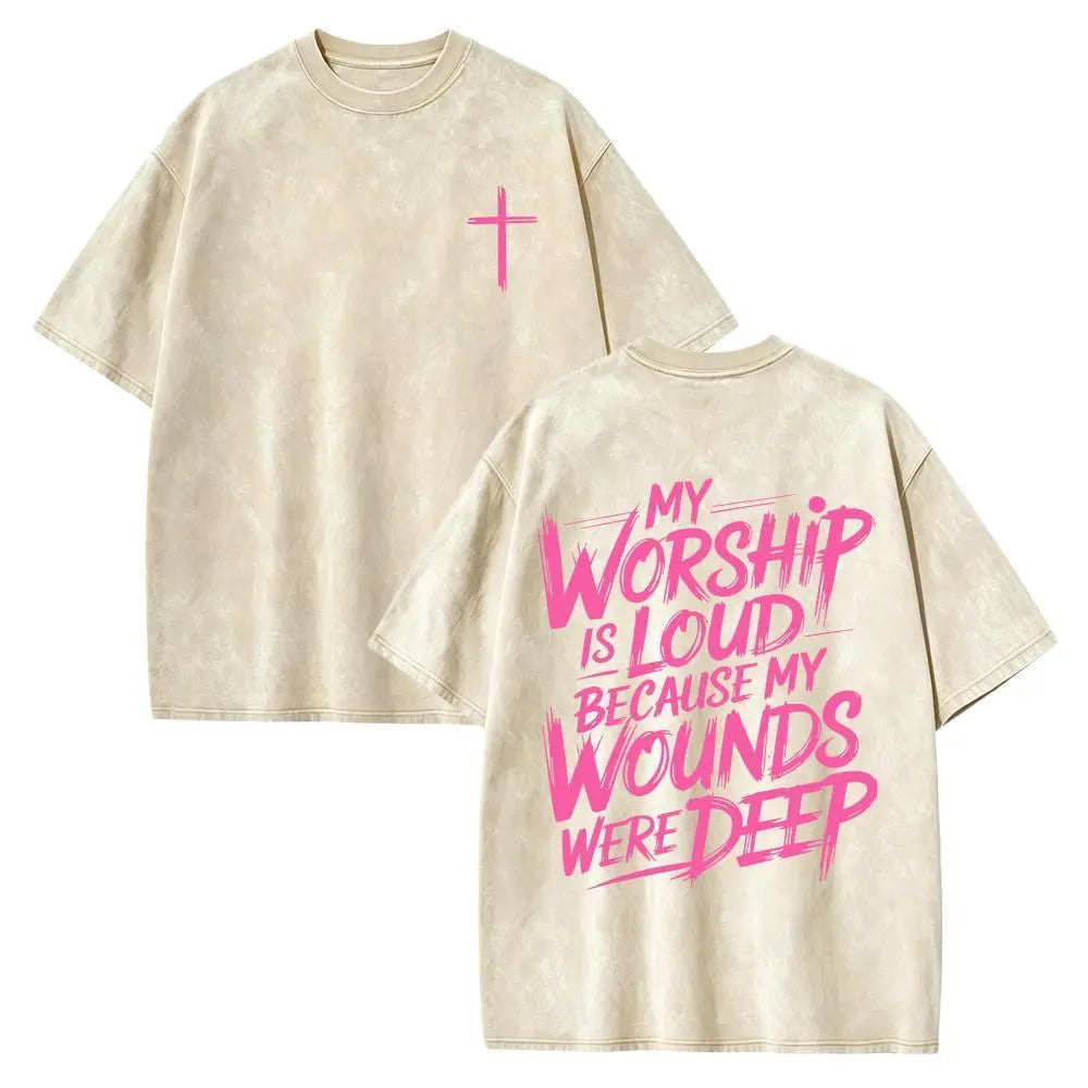 My Worship Is Loud Because My Wounds Were Deep Unisex Washed Christian Shirt, Christian Scripture T-Shirt, Vintage Retro Washed Shirt Double Sided Printed - View 8