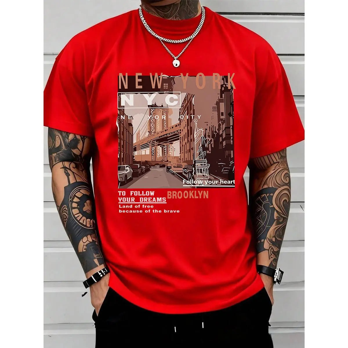 Men's Retro Brooklyn Cotton Graphic Tee - Casual Streetwear Crewneck Short-Sleeve Top, Regular Fit, Urban Daily Wear, All Season, Juneteenth Vintage Print, Ideal for Summer Outfits, Menswear Veterans Day Apparel - View 7