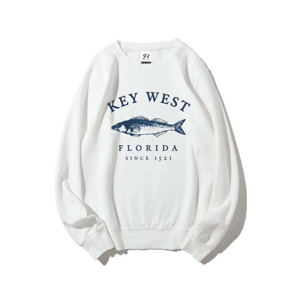 Key West Florida Fish Graphic Crewneck Sweatshirt Vintage Coastal Retro Pullover Top for Women Unisex Oversized Loose Fit Cotton Blend Long Sleeve Travel Beach Souvenir Apparel Casual Breathable sweatshirts for women - View 10