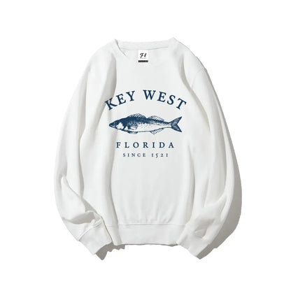 Key West Florida Fish Graphic Crewneck Sweatshirt Vintage Coastal Retro Pullover Top for Women Unisex Oversized Loose Fit Cotton Blend Long Sleeve Travel Beach Souvenir Apparel Casual Breathable sweatshirts for women - View 10