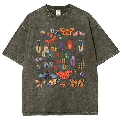 Men's Unisex Vintage 90s "Be Kind To All Kinds Insect Bugs" Graphic Top, Casual Fabric T-Shirt, Oversized Streetwear Vacation Outfit - View 10