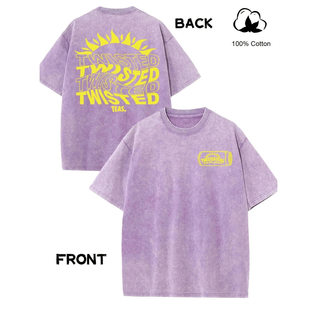 Vintage-Inspired Twisted Tea Cotton Short-Sleeve Tshirt - ,Double-Sided Print, Drop Shoulder Sleeves, 230g Thick High-Quality Fabric, Round Neck, Casual Streetwear Top - View 7