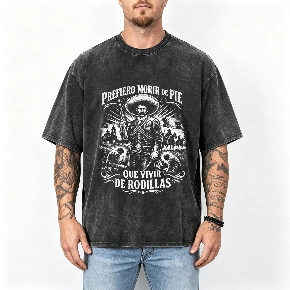 Men's 100% Pure Cotton Oversized Short-Sleeve Crew Neck T-Shirt - Historical Icon Emiliano Zapata Print Casual Graphic Top, Mexican Revolution Heat Transfer Menswear, Vintage Letter Gift for Friends - View 11