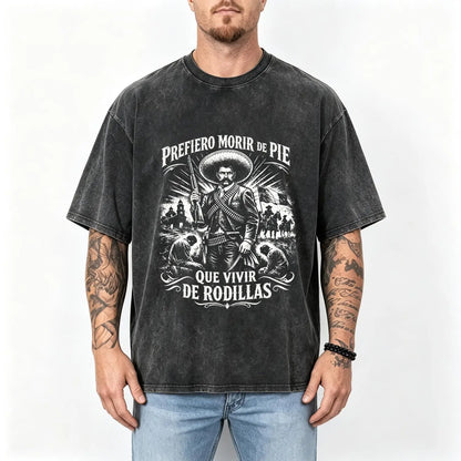 Men's 100% Pure Cotton Oversized Short-Sleeve Crew Neck T-Shirt - Historical Icon Emiliano Zapata Print Casual Graphic Top, Mexican Revolution Heat Transfer Menswear, Vintage Letter Gift for Friends - View 11