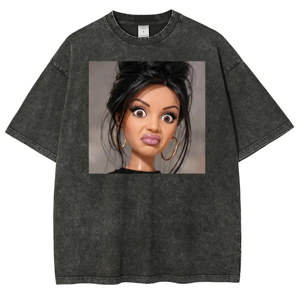 Women's Stank Face Doll Girl Meme Graphic T-Shirt - Unisex Short-Sleeve Round Neck Vintage Baggy Streetwear Top, Funny Meme Apparel for Summer, Shortsleeve - View 4