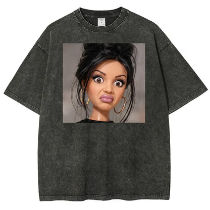 Women's Stank Face Doll Girl Meme Graphic T-Shirt - Unisex Short-Sleeve Round Neck Vintage Baggy Streetwear Top, Funny Meme Apparel for Summer, Shortsleeve - View 4