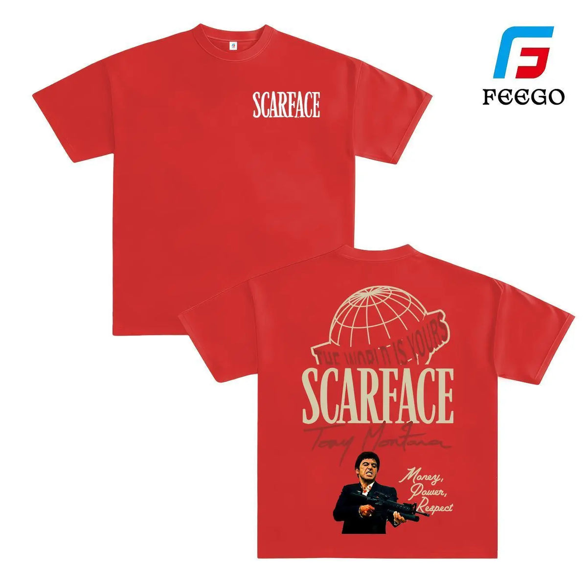 FEEGO Scarface Men's 2-Sided Graphic Tee - 100% Pure Cotton Shortsleeve Round Neck Top, The World is Yours Tony Montana Design, Men's Clothing for Movie Fans, Good Graphic Tees Streetwear Casual Gift for Him Menswear Tshirt - View 15