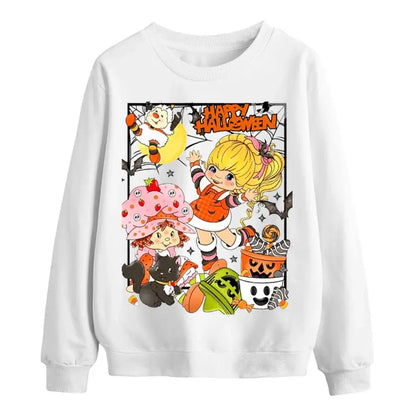 Happy Halloween Strawberry Sweatshirt, Cute Retro Witch Kids Shirt, Pumpkin Candy Bucket Crewneck, Ghost Cat Vintage Fall Top - View 4