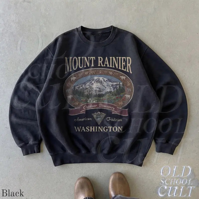 Retro Mount Rainier Washington Sweatshirt, Vintage 90s American Tradition Pacific Northwest Crewneck, Nostalgia Hiking Old School Gift - View 3