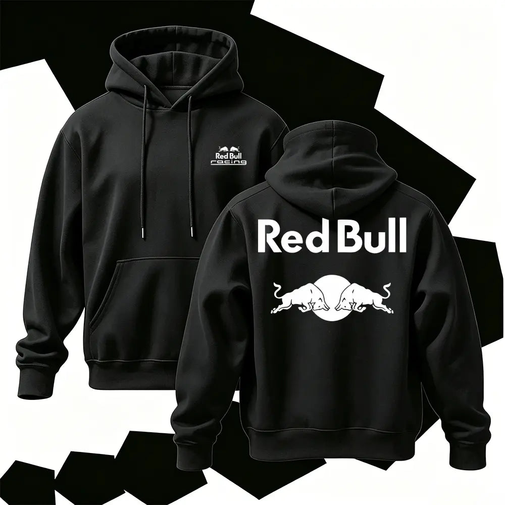 Racing Graphic Hoodie, Men's Cotton Pullover Sweatshirt, Vintage Streetwear Hoodie, Bold Back Print Casual Long Sleeve Top - View 2