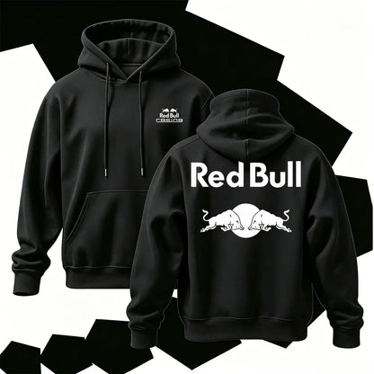 Racing Graphic Hoodie, Men's Cotton Pullover Sweatshirt, Vintage Streetwear Hoodie, Bold Back Print Casual Long Sleeve Top - View 2