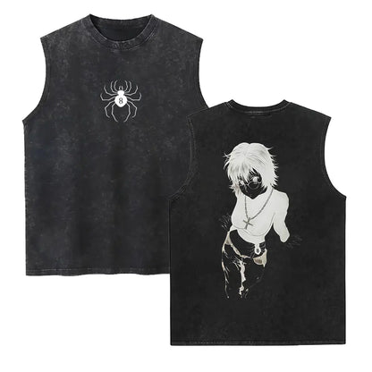Men's Hunter X Hunter Shizuku Graphic T-Shirt - 100% Heavyweight Cotton, Vintage Washed, Ribbed Elastic Knit, Short-Sleeve, Loose Baggy Fit, Casual Anime Merchandise, Round Neck Graphic Shirt, Size L - View 20