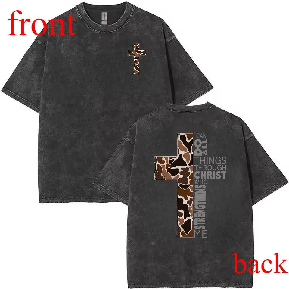 Christian T-Shirt, Camo Cross Design With Philippians 4:13 Verse, Perfect For Faithful Believers And Outdoorsmen - View 12