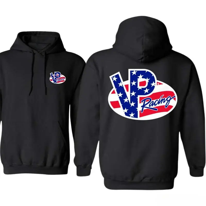 VP Racing Men's Short-Sleeve Graphic Hoodie - Classic American Flag Print, Bold Logos, Soft Stretch Cotton Fabric, Reinforced Hem, Premium Casual Top for Car Enthusiasts (Ideal for Indoors) - View 1