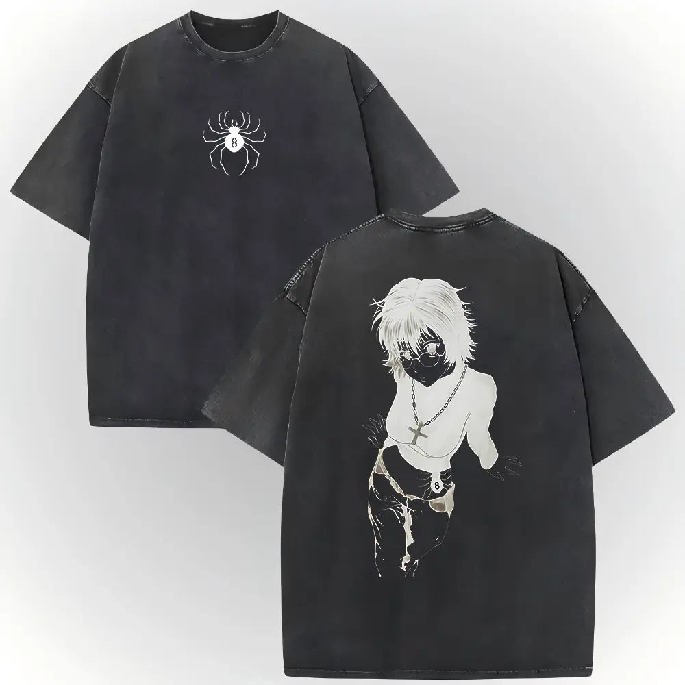 Men's Hunter X Hunter Shizuku Graphic T-Shirt - 100% Heavyweight Cotton, Vintage Washed, Ribbed Elastic Knit, Short-Sleeve, Loose Baggy Fit, Casual Anime Merchandise, Round Neck Graphic Shirt, Size L - View 1