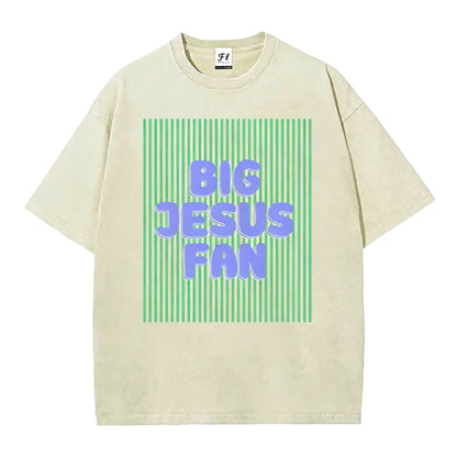 Unisex Big Jesus Fan Unisex Washed T-Shirt Plus Size Shirt Cotton Streetwear Breathable Fabric - View 8