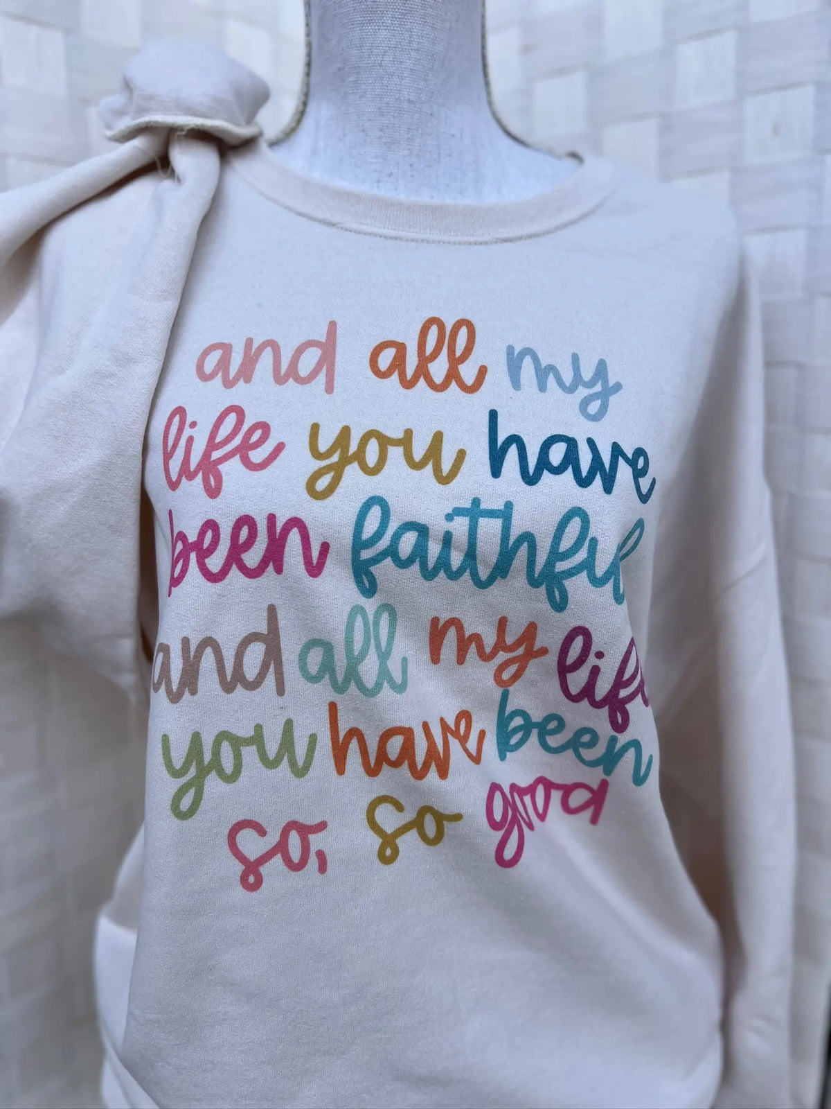 All My Life You Have Been Faithful Colorful Print on Cream Sweatshirt for Women - View 4