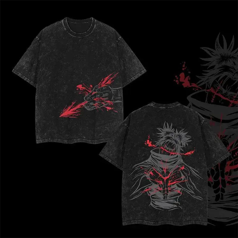 Men's Jujutsu Kaisen Choso Round Neck T-Shirt - Oversized Vintage Distressed 2-Sided Washed Anime Merch, Halloween Streetwear Clothing, Casual Men's Clothing Graphic Top, Tshirt, Graphic Tee - View 6
