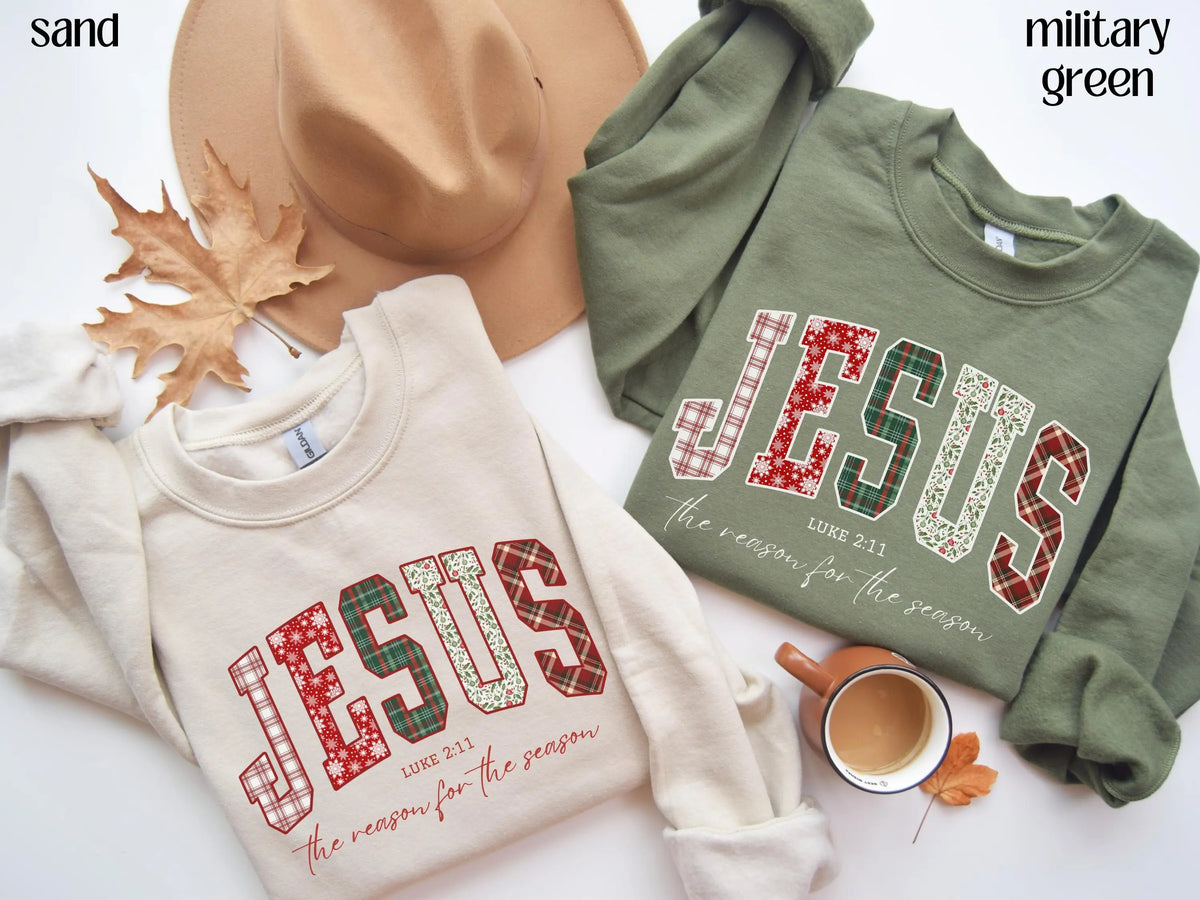 Christian Jesus Sweathirt or Shirt, Christmas Bible Verse Tshirt, Trendy Faith Apparel Gift, Jesus Loves You, The Reason For The Season - View 2
