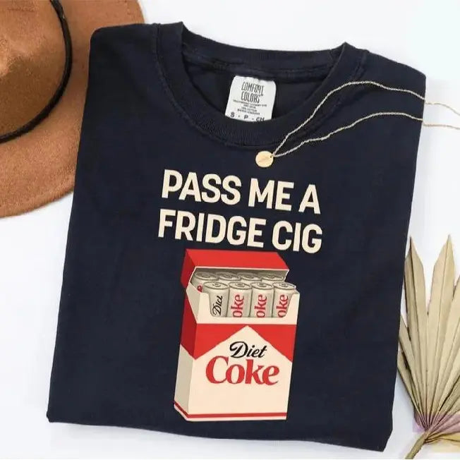 Pass Me A Fridge Cig Comfort Colors T-Shirt for Diet Coke lovers, a retro soda humor tee with quirky caffeine addict vibes, Comfort Colors style, fun casual wear daily. - View 5
