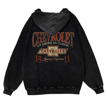 Men's 380g Vintage American Classic Hoodie - Badge Number Slogan Back Print, Loose Fit Tops, Premium Fabric Sweatshirt for Autumn, Jeans, Spring, Cotton, Long Sleeve - View 3