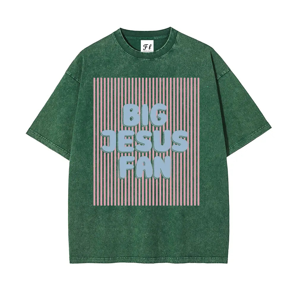 Unisex Big Jesus Fan Unisex Washed T-Shirt Plus Size Shirt Cotton Streetwear Breathable Fabric - View 4