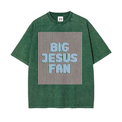Unisex Big Jesus Fan Unisex Washed T-Shirt Plus Size Shirt Cotton Streetwear Breathable Fabric - View 4