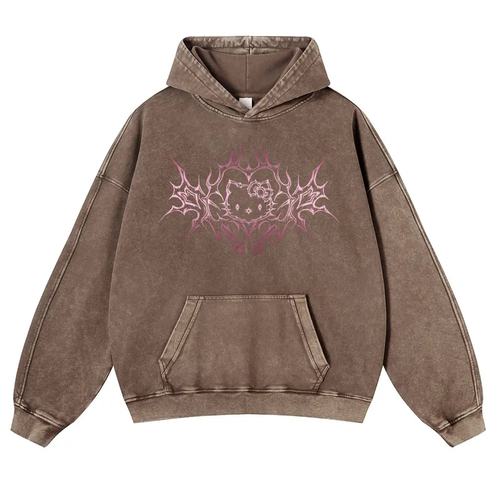 Y2K Dark Aesthetic Cat Pullover Hoodie Kitten 380g Autumn VIntage Washed Hoodie Graphic Sweatshirt,back to school,back to school shopping,clothes for back to school,first day of school outfits - View 6