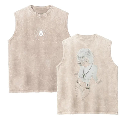 Men's Hunter X Hunter Shizuku Graphic T-Shirt - 100% Heavyweight Cotton, Vintage Washed, Ribbed Elastic Knit, Short-Sleeve, Loose Baggy Fit, Casual Anime Merchandise, Round Neck Graphic Shirt, Size L - View 22