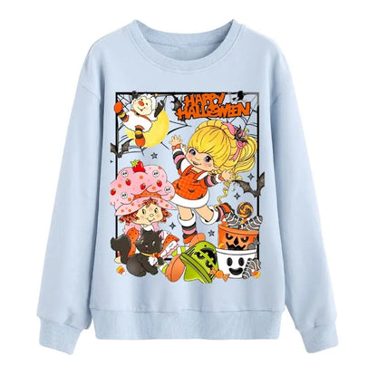 Happy Halloween Strawberry Sweatshirt, Cute Retro Witch Kids Shirt, Pumpkin Candy Bucket Crewneck, Ghost Cat Vintage Fall Top - View 3