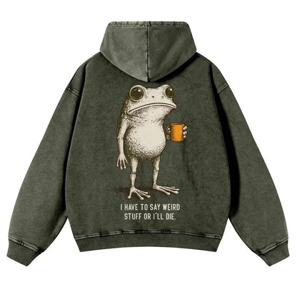 "I HAVE TO SAY WEIRD STUFF "Funny Frog Oversized Vintage Graphic T-Shirt, Retro Streetwear Casual Top in Soft Eco-Friendly Washed Stretch Cotton, Fabric - View 9