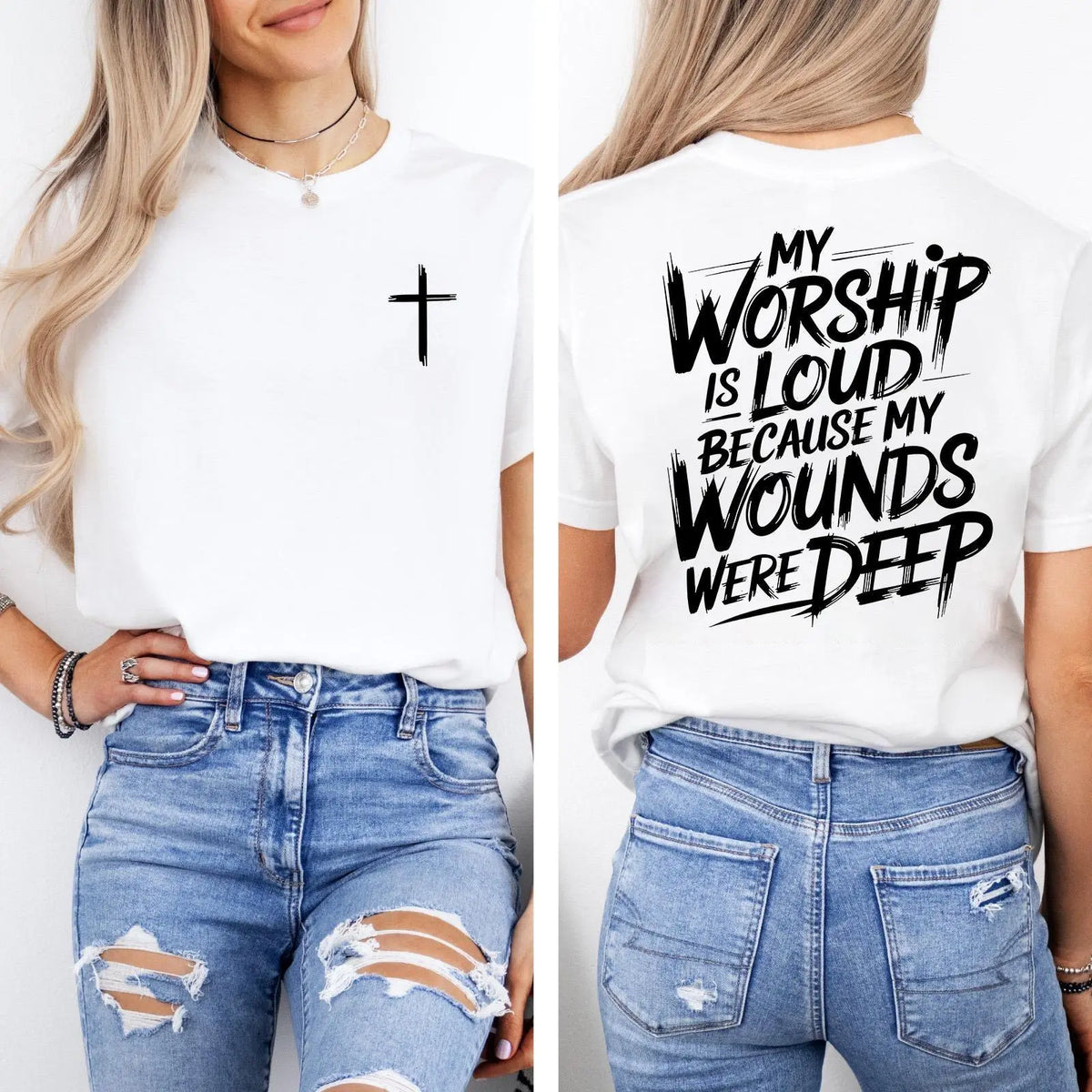 My Worship Is Loud Because My Wounds Were Deep Unisex Washed Christian Shirt, Christian Scripture T-Shirt, Vintage Retro Washed Shirt Double Sided Printed - View 17