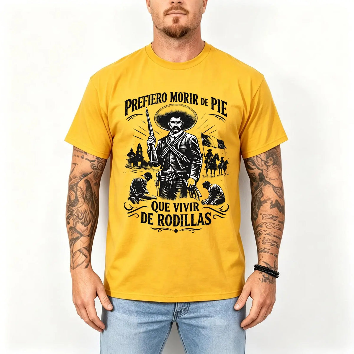 Men's 100% Pure Cotton Oversized Short-Sleeve Crew Neck T-Shirt - Historical Icon Emiliano Zapata Print Casual Graphic Top, Mexican Revolution Heat Transfer Menswear, Vintage Letter Gift for Friends - View 15