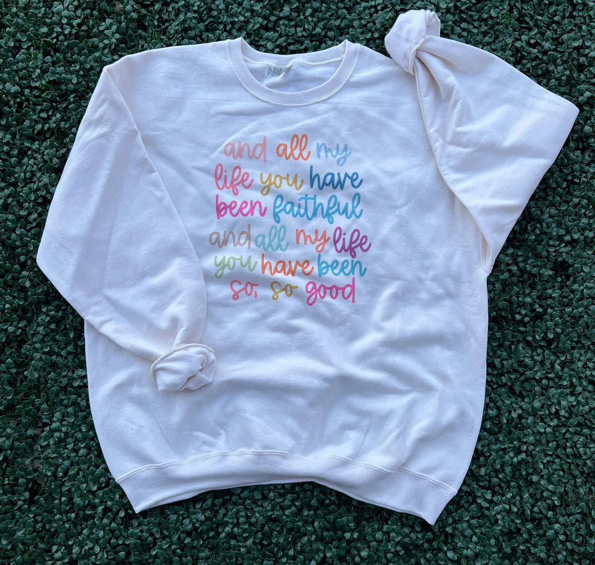 All My Life You Have Been Faithful Colorful Print on Cream Sweatshirt for Women - View 7
