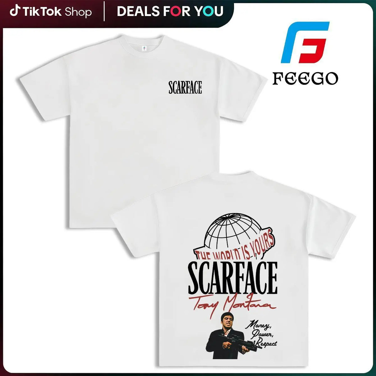 FEEGO Scarface Men's 2-Sided Graphic Tee - 100% Pure Cotton Shortsleeve Round Neck Top, The World is Yours Tony Montana Design, Men's Clothing for Movie Fans, Good Graphic Tees Streetwear Casual Gift for Him Menswear Tshirt - View 11