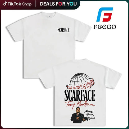 FEEGO Scarface Men's 2-Sided Graphic Tee - 100% Pure Cotton Shortsleeve Round Neck Top, The World is Yours Tony Montana Design, Men's Clothing for Movie Fans, Good Graphic Tees Streetwear Casual Gift for Him Menswear Tshirt - View 11