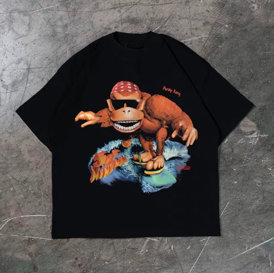 Funky Kong Surf T-Shirt, Meme Funny Animal Tee, Gifts Shirt, Unisex Vintage Graphic Tees Gothic Grunge Y2k Emo Scene Amity Affliction Style Clothes Men Women Streetwear - View 1