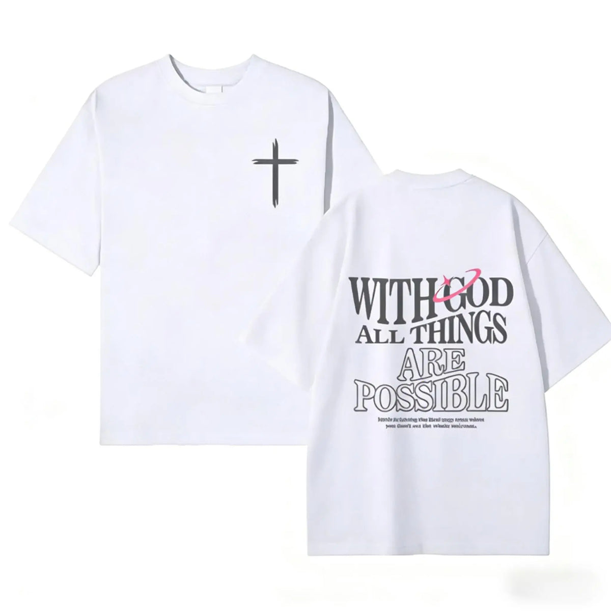 Men's T-shirt 'With God All Things Are Possible' Matthew 26:41 Loose Fit Black with White Lettering Casual Attire High-Quality Fabric for Summer,excellent gifts for Christmas and new year - View 6