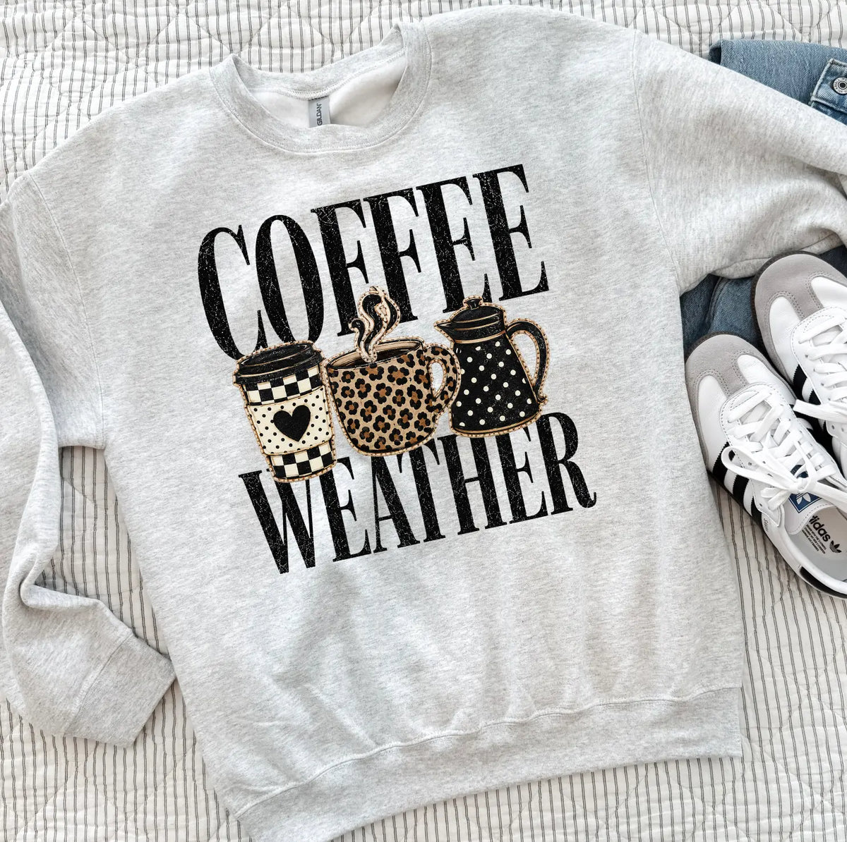 Coffee Weather Leopard Icons Shirt or Sweatshirt, DTG Printed - View 1