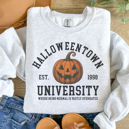 Halloween Town University Pumpkin Sweatshirt - Ash Grey - Halloween Sweatshirt - Spooky Sweatshirt Cotton Fabric Aesthetic Comfy - View 2