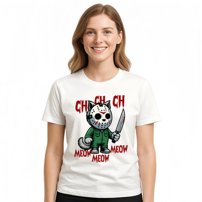 MEOW Scary Cat Print Short Sleeve Unisex Oversized Gothic Y2K Halloween Gift Soft Cotton Loose Fit Casual Top - View 6