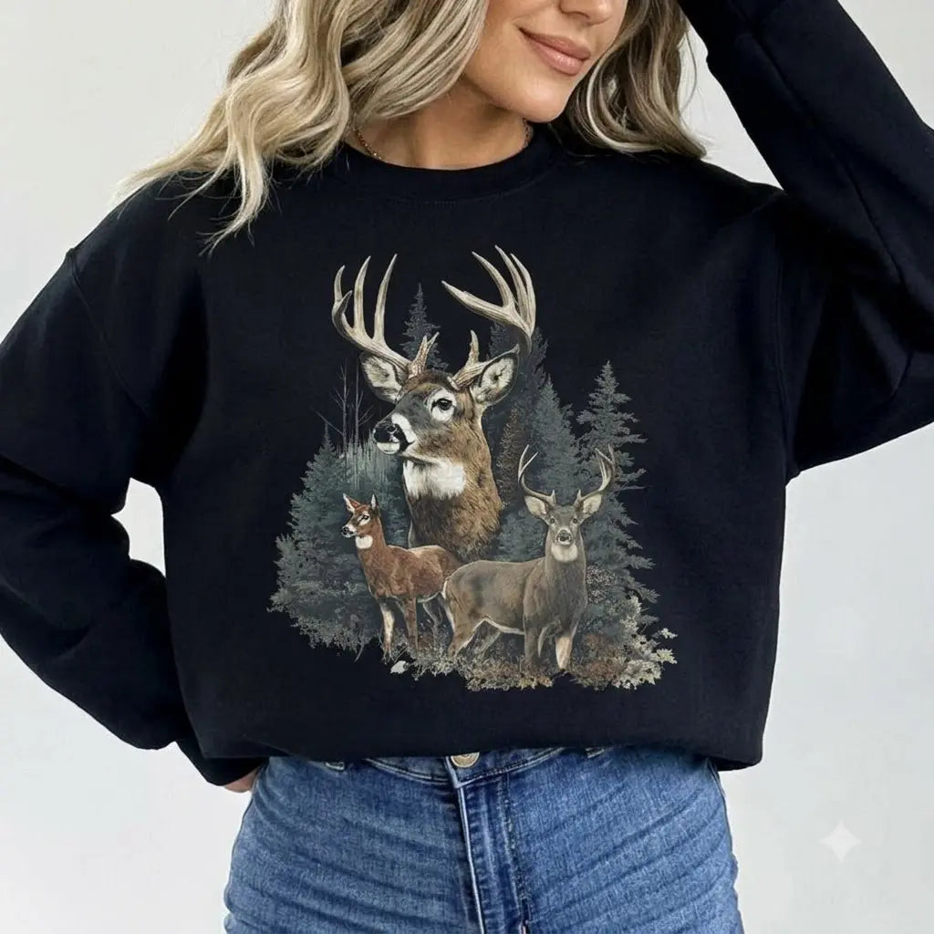 Women's Retro Deer Graphic Crewneck Sweatshirt Pullover Womenswear Unisex Cotton - View 13