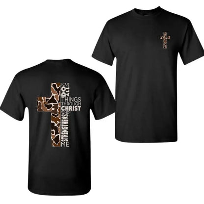 Christian T-Shirt, Camo Cross Design With Philippians 4:13 Verse, Perfect For Faithful Believers And Outdoorsmen - View 3