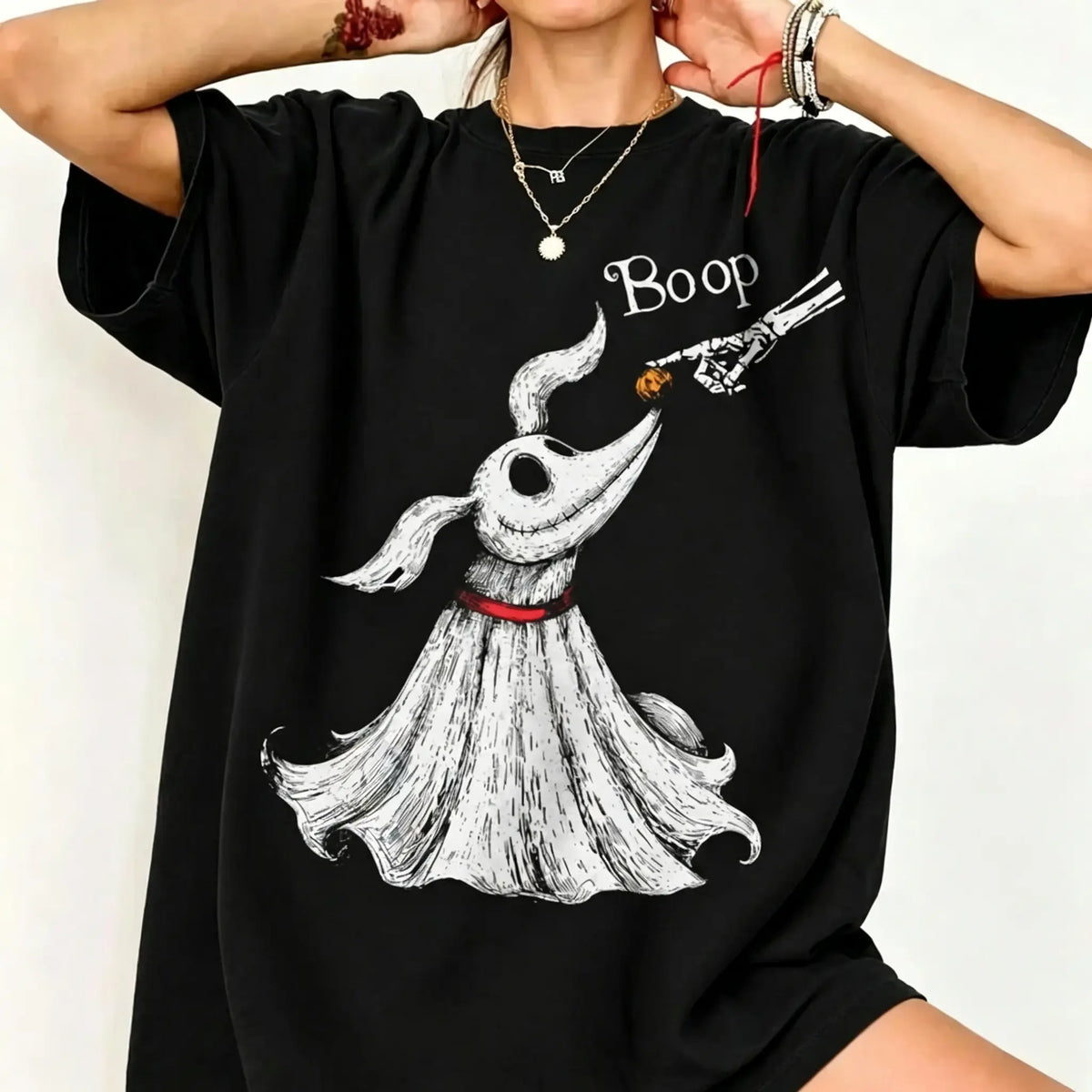 Zero Dog Boop Skeleton Hand Funny T-Shirt, Halloween Trip Tee, Nightmare Before Christmas Matching Shirt - View 8