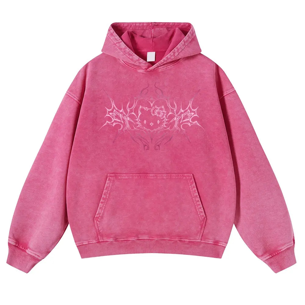 Y2K Dark Aesthetic Cat Pullover Hoodie Kitten 380g Autumn VIntage Washed Hoodie Graphic Sweatshirt,back to school,back to school shopping,clothes for back to school,first day of school outfits - View 5