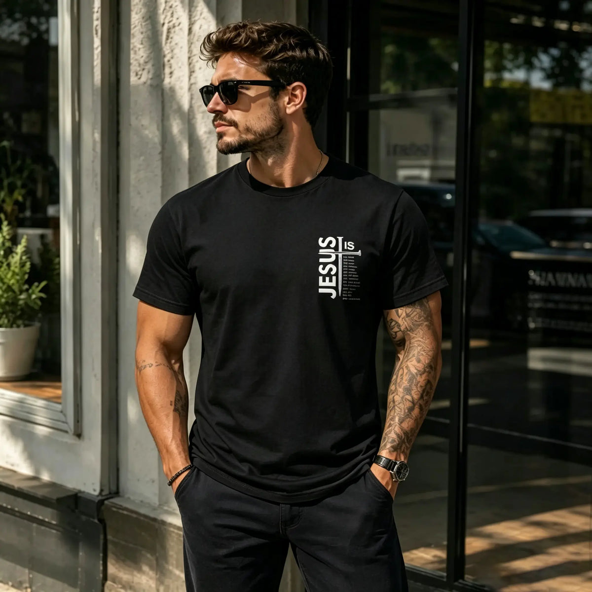 Men's Relaxed Fit Graphic T-Shirt, Breathable 100% Cotton Streetwear Cross Print Top with Short Sleeves, Shortsleeve,back to school,back to school shopping, Casual Clothes Fabric - View 5
