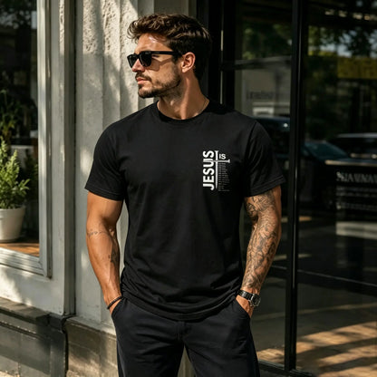 Men's Relaxed Fit Graphic T-Shirt, Breathable 100% Cotton Streetwear Cross Print Top with Short Sleeves, Shortsleeve,back to school,back to school shopping, Casual Clothes Fabric - View 5