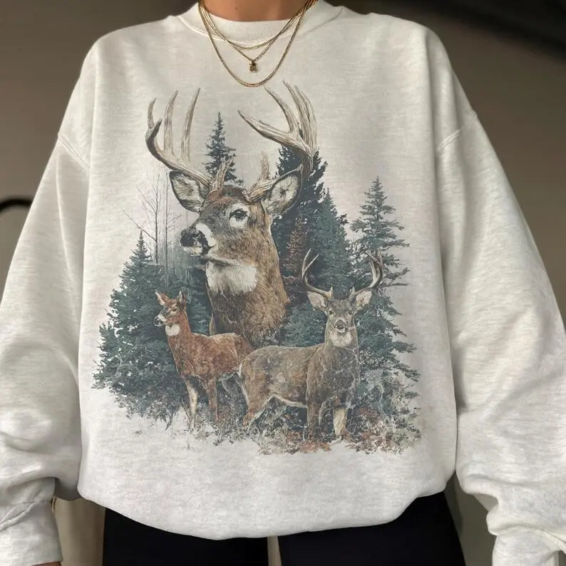 Midwest Sweatshirt, Vintage Deer Sweater, Hunting Season Gift, Old Money Preppy Sweatshirt - View 1