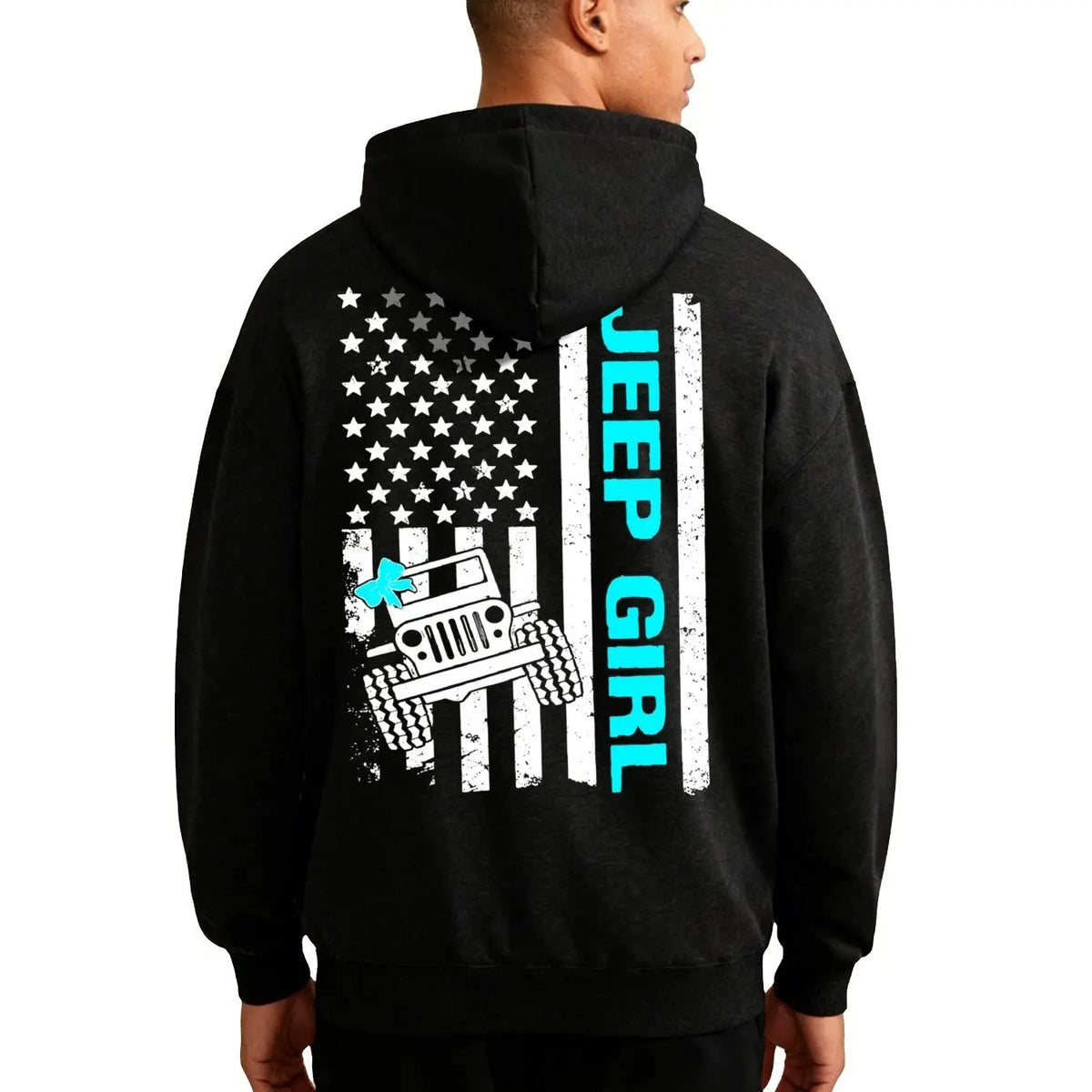 Women's Jeep Graphic Hoodie - Cute Off-Road American Flag Design, Fleece-Cotton Polyester Yarn Fabric, Ribbed Casual Street Style Pullover, Everyday Matching Unisex Trendy Top for Back to School Shopping - View 12