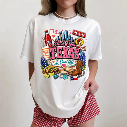 Vintage She's From Texas Retro Graphic Shirt - Cotton Round-Neck Full-Color Printed Sweatshirt, Loose Casual Game Day Basketball Fan Tee, Unisex Sizes S-3XL, Soft Durable Advanced Print - View 8